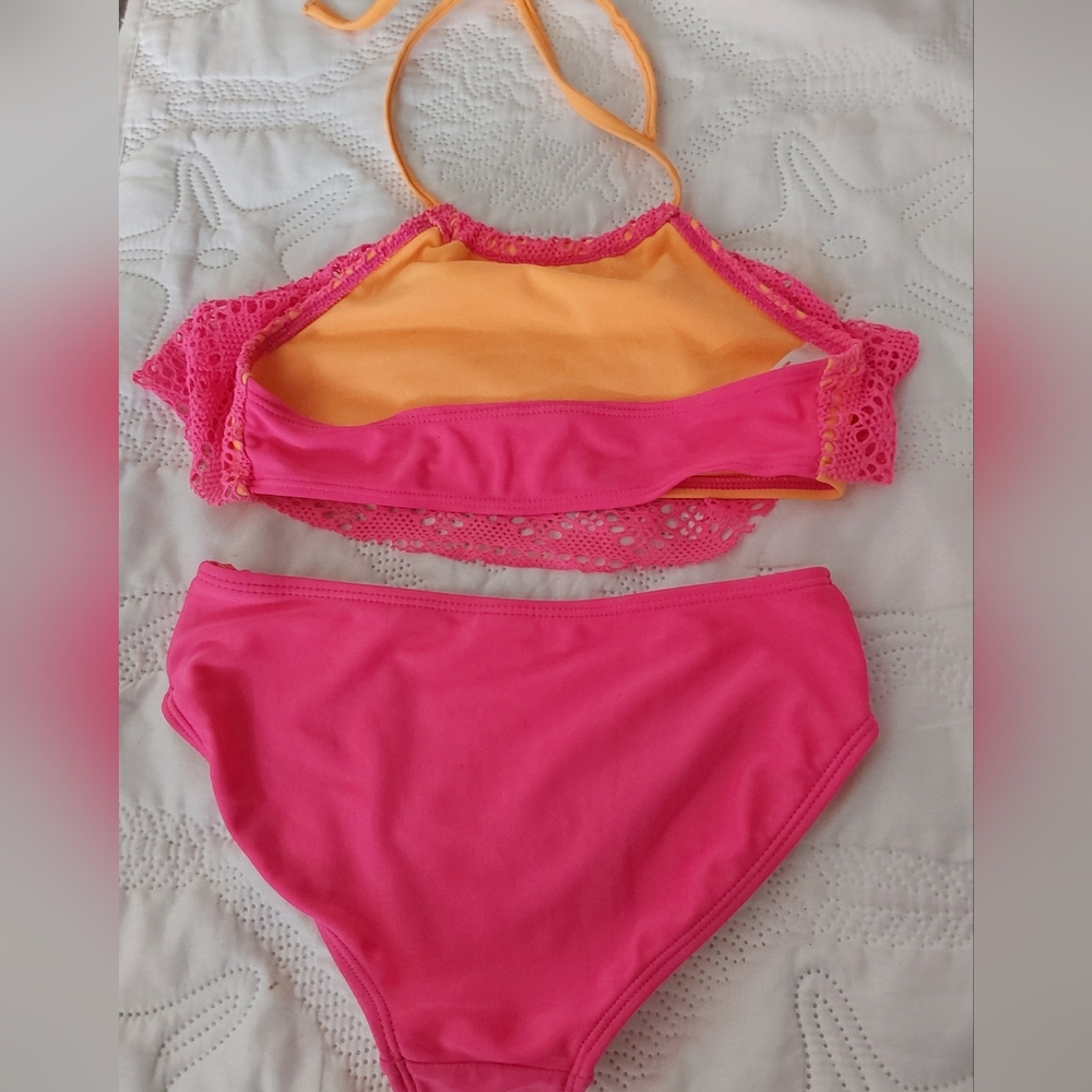 Justice Cat & Jack Swimsuit, Girl's Hot Pink Halter Bikini Set, Size Medium 7/8 - Picture 6 of 8